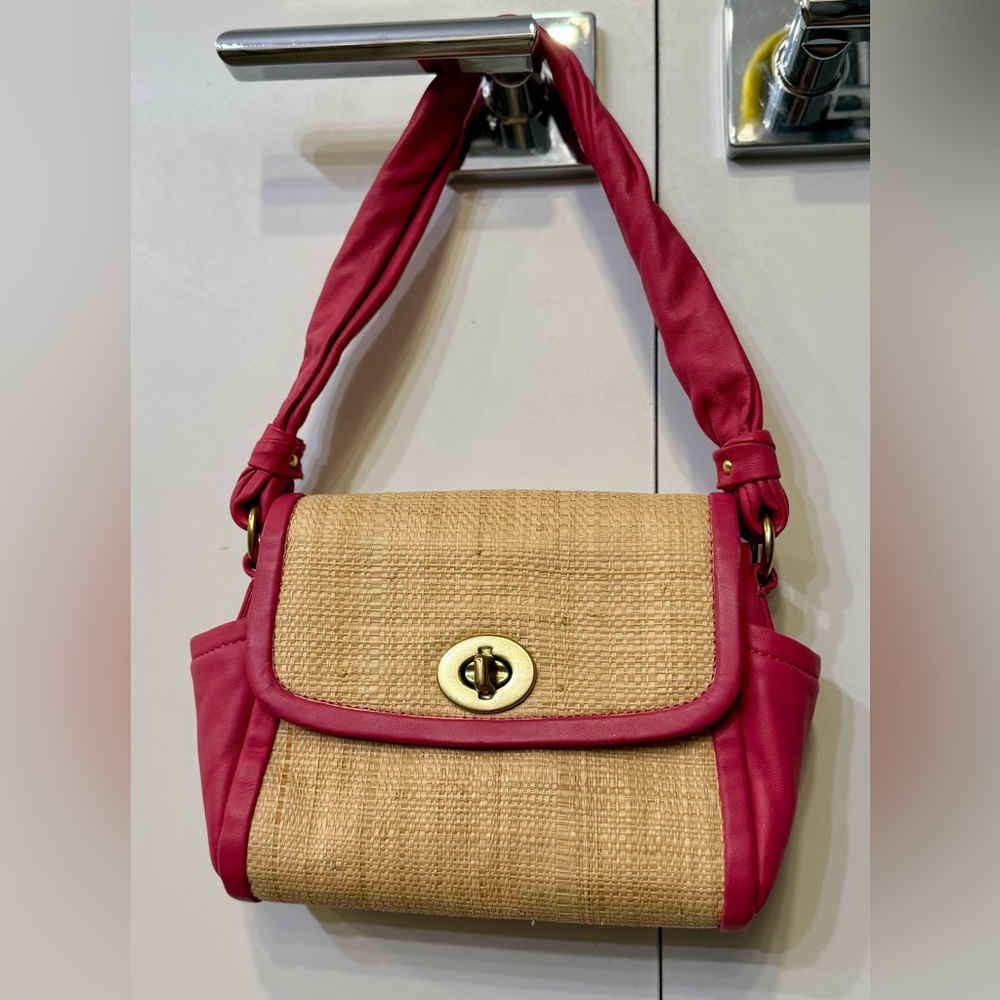 Coach Parker Pink and Straw Shoulder Bag - EUC